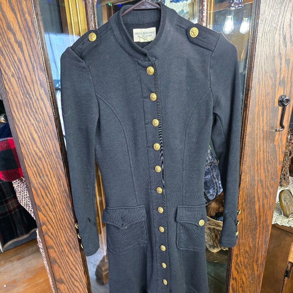 Denim & Supply Ralph Lauren black long officer's military style coat, size M